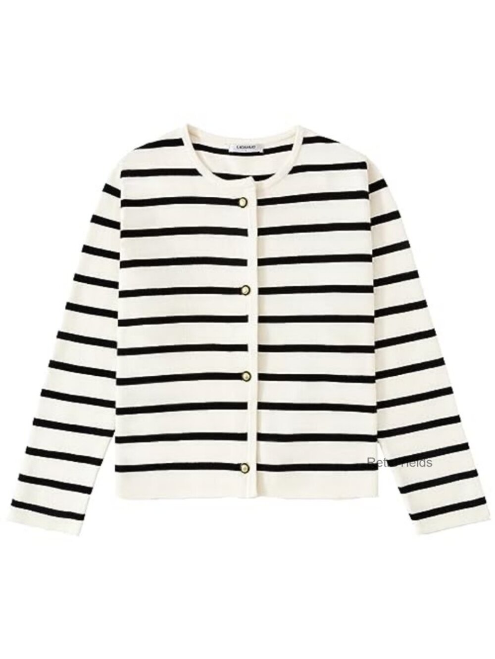 Women's Striped Cardigan Sweater Long Sleeve Button Down Crewneck Knit